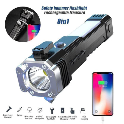 🔦 8-in-1 Portable Rechargeable Torch LED Flashlight