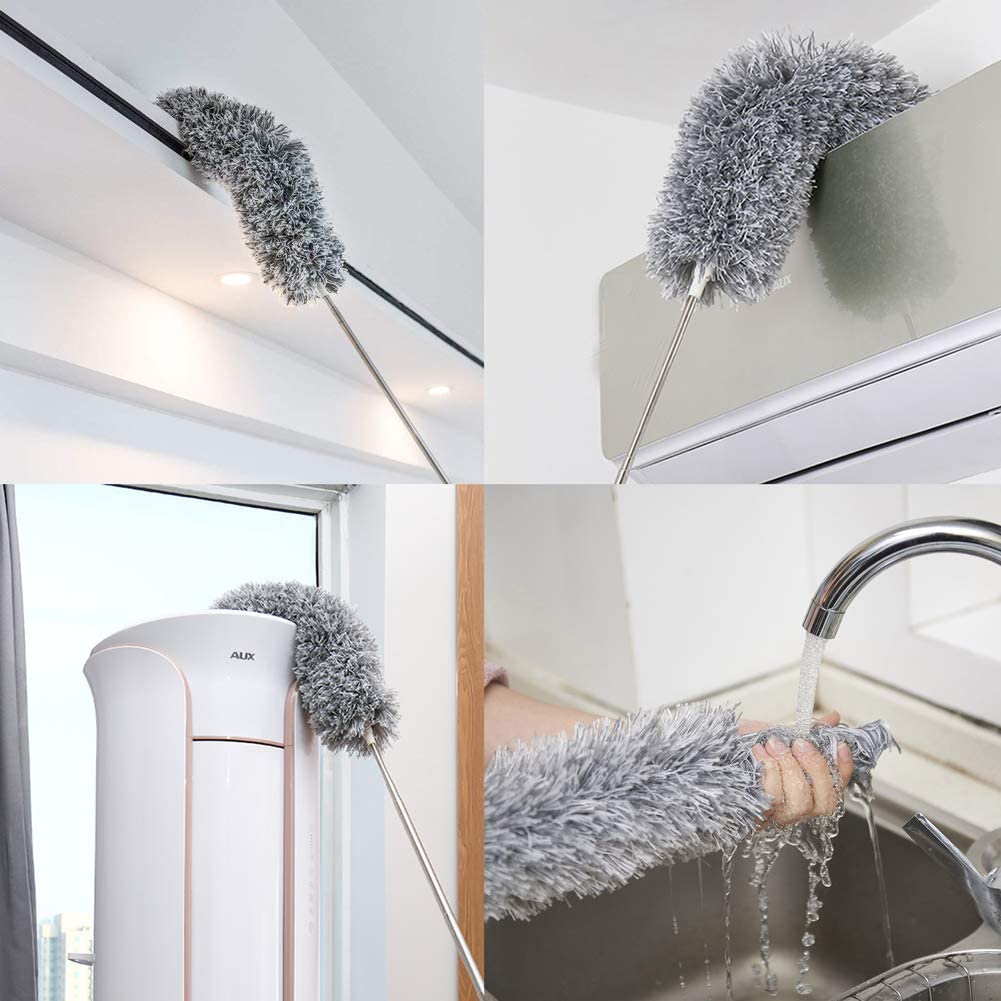 🧹 Upgraded Long Handle Microfiber Ceiling Fan & Cobweb Duster – 100 Inch Extendable Cleaning Tool with Bendable Head | Grey