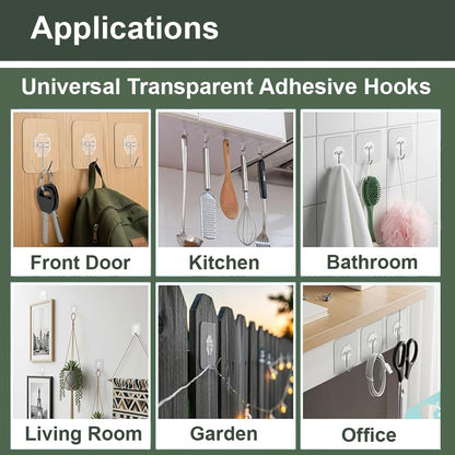 🪝 PVC Transparent Wall Hooks (Pack of 20) | Heavy-Duty Adhesive Hooks for Home & Kitchen – No Drilling Required