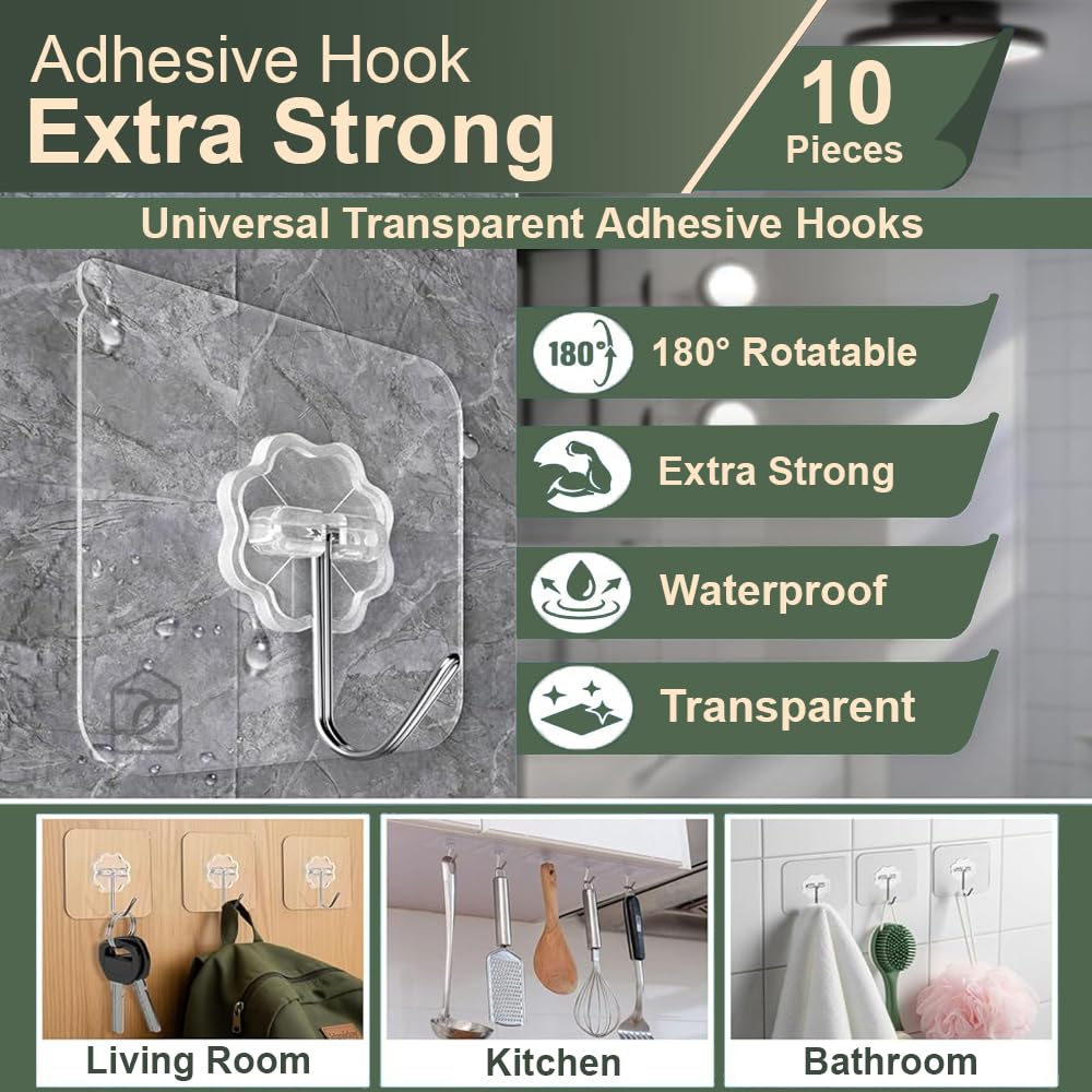 🪝 PVC Transparent Wall Hooks (Pack of 20) | Heavy-Duty Adhesive Hooks for Home & Kitchen – No Drilling Required