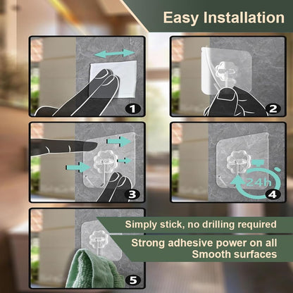 🪝 PVC Transparent Wall Hooks (Pack of 20) | Heavy-Duty Adhesive Hooks for Home & Kitchen – No Drilling Required