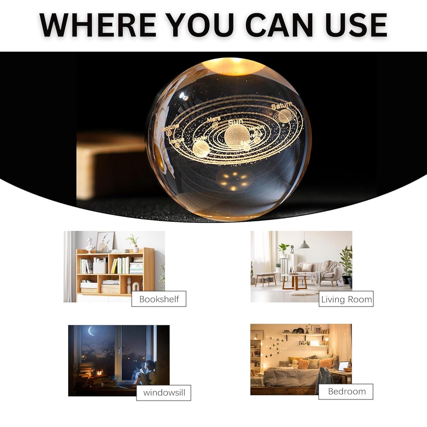 🌟 3D Crystal Ball Night Lamp – Elegant LED Glow with Wooden Base