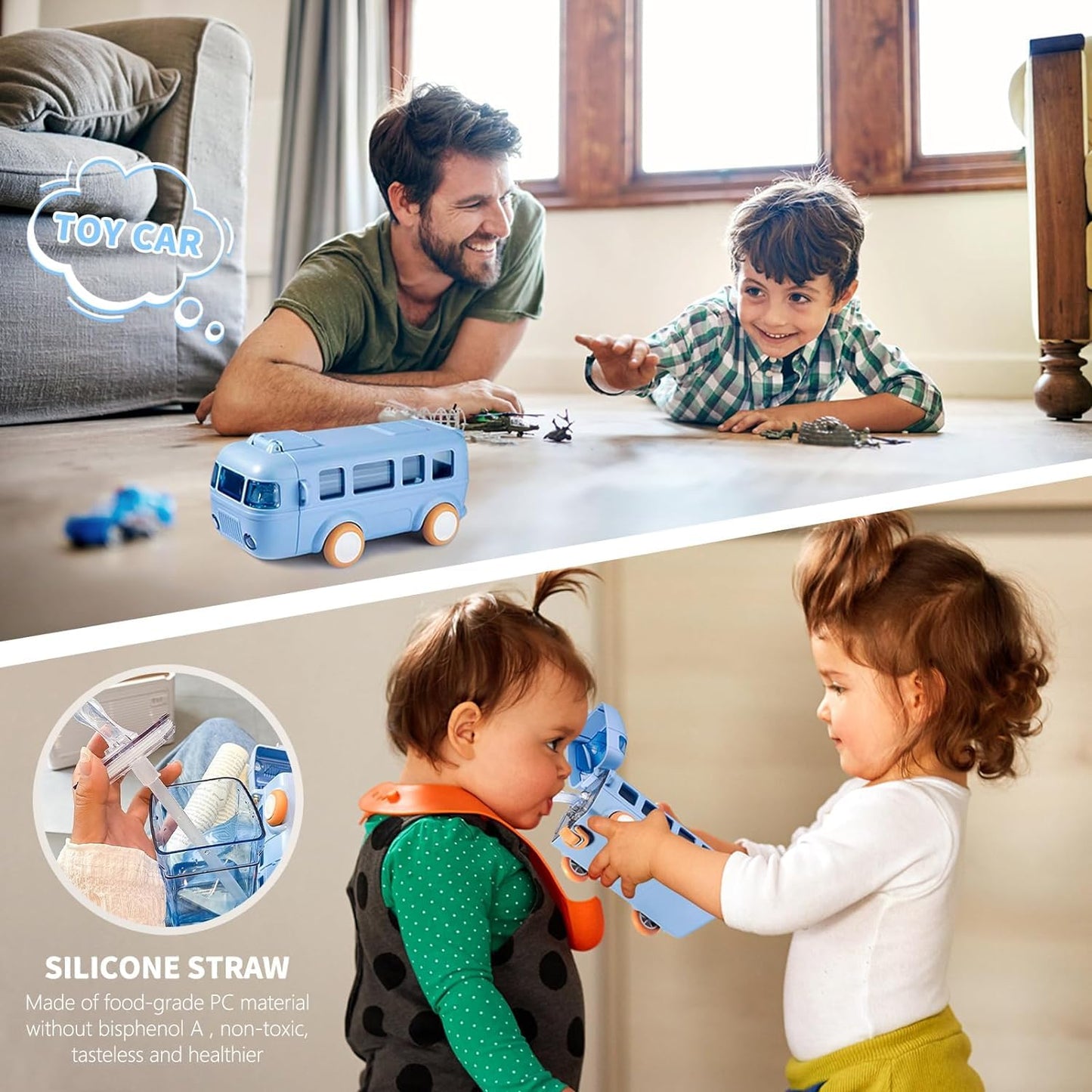 Kids’ Cartoon Bus Water Bottle for School, Sports, and Travel - Leak-Proof, BPA-Free, Easy to Clean
