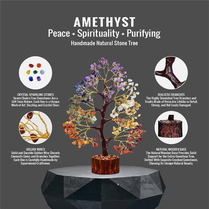 ✨ Glow-in-the-Dark 7 Chakra Crystal Tree(With Certificate) - |300 Beads | Handcrafted Spiritual Decor ✨