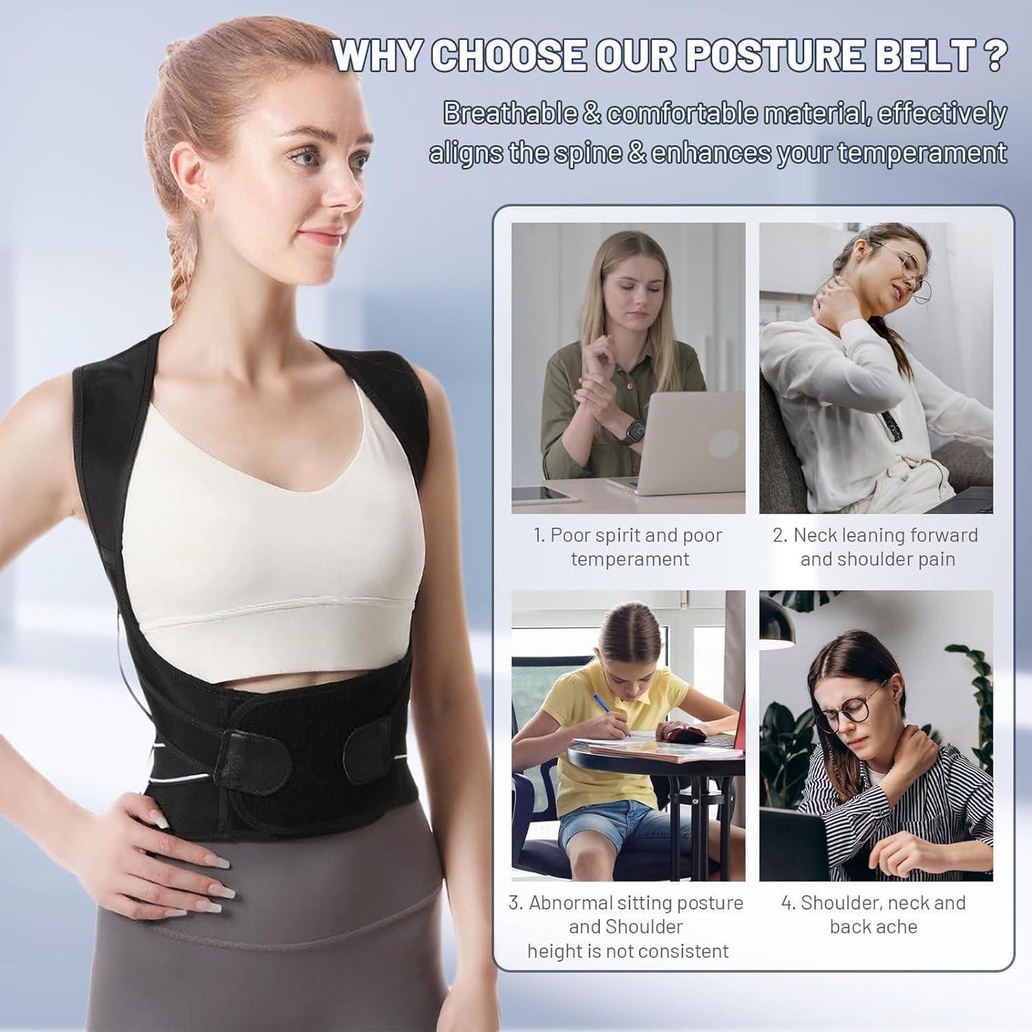 Adjustable Back Posture Corrector Belt for Men & Women