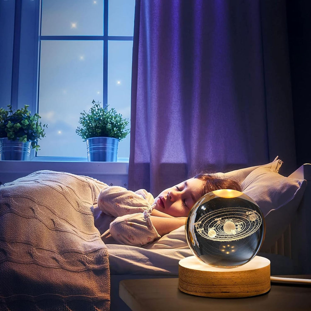 🌟 3D Crystal Ball Night Lamp – Elegant LED Glow with Wooden Base