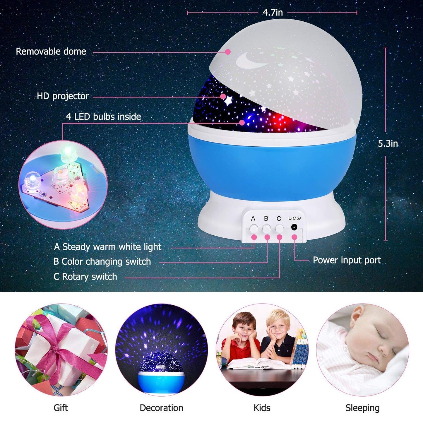 🌌 Plastic Star Master Galaxy Night Projector Lamp | 360° Rotating LED Night Light for Kids, Bedroom & Home Décor