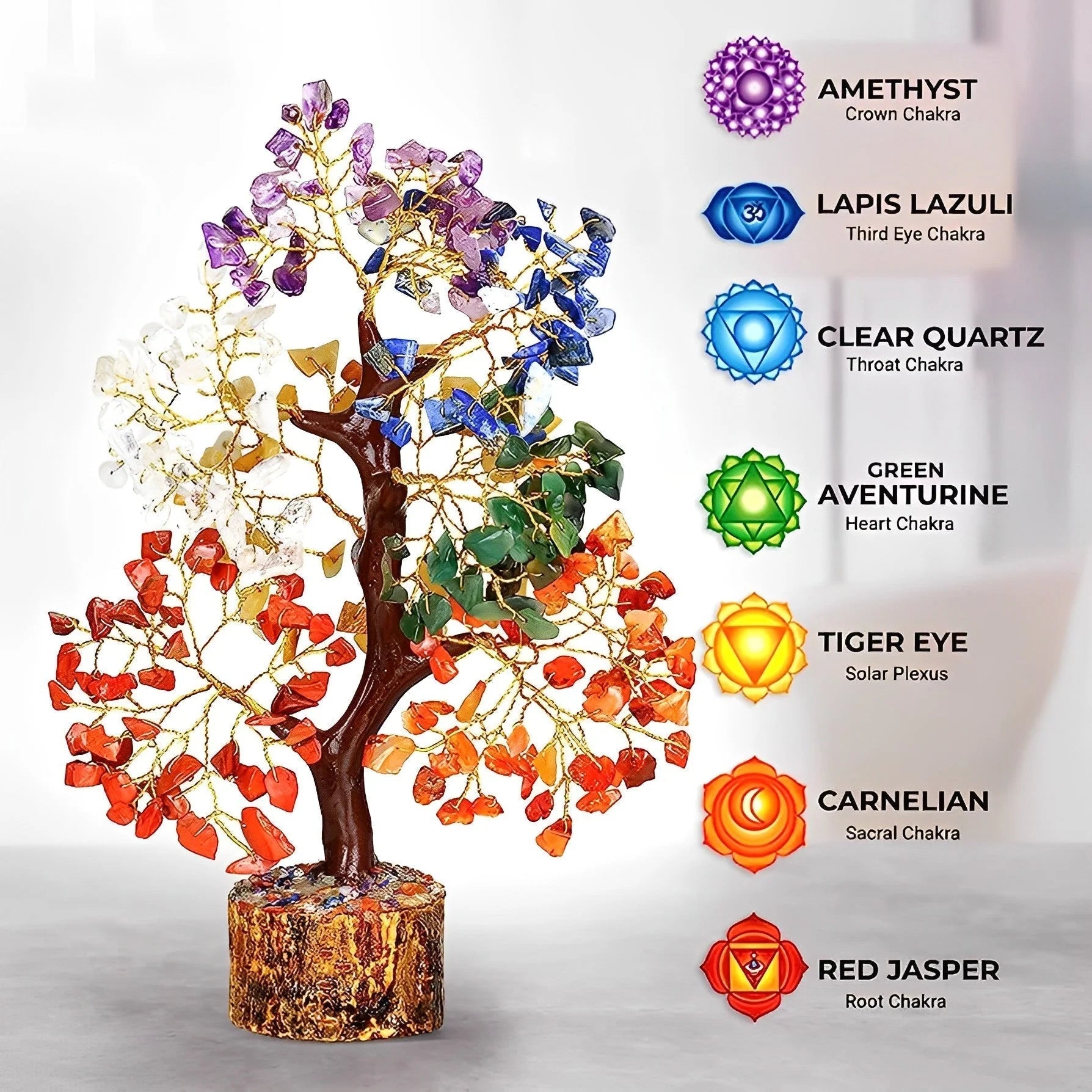 ✨ Glow-in-the-Dark 7 Chakra Crystal Tree(With Certificate) - |300 Beads | Handcrafted Spiritual Decor ✨