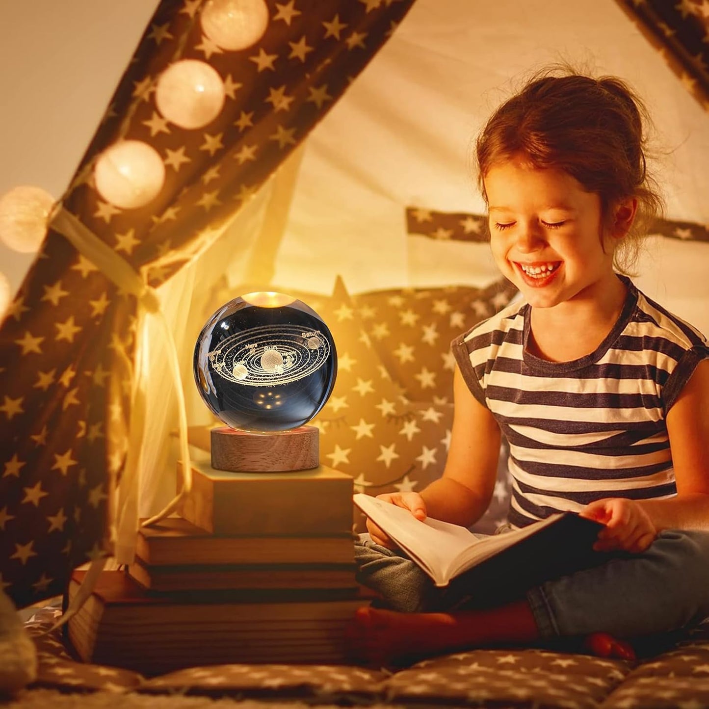🌟 3D Crystal Ball Night Lamp – Elegant LED Glow with Wooden Base