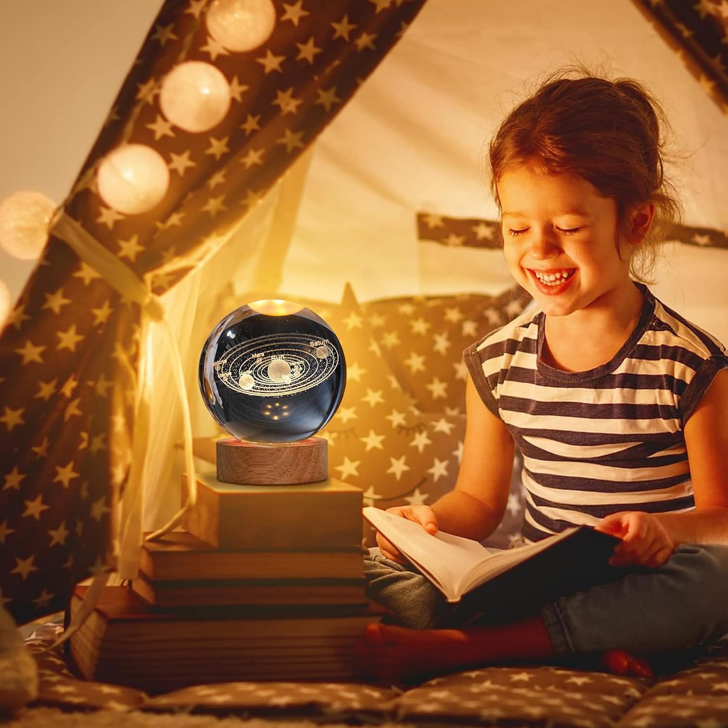 🌟 3D Crystal Ball Night Lamp – Elegant LED Glow with Wooden Base