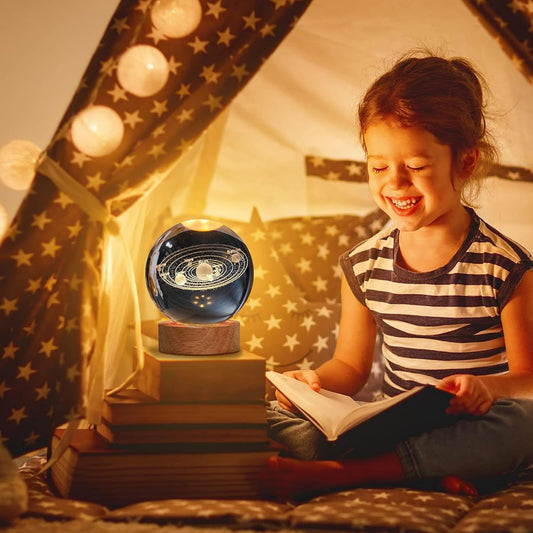 🌟 3D Crystal Ball Night Lamp – Elegant LED Glow with Wooden Base